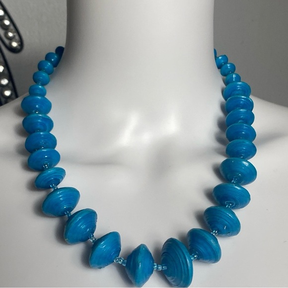 Blue Water Paper Bead Necklace Bead For Life Uganda 20” - Picture 8 of 9